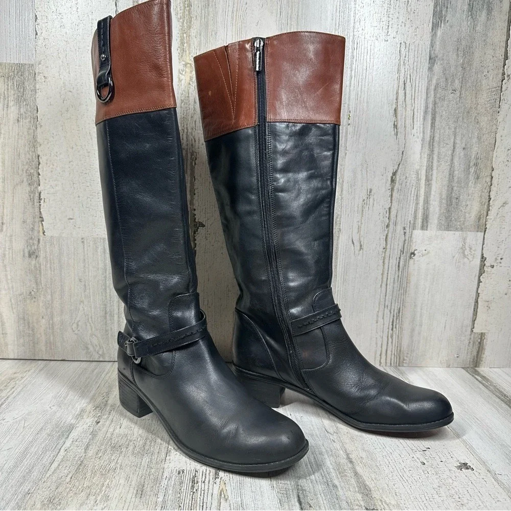 Bandolino Cavanna Black Brown‎ Leather Classic Riding Knee High Boots